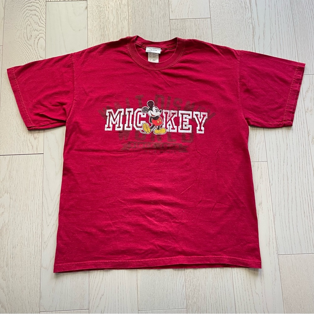 Disney Walt Disney World Mickey Mouse Americana Burgundy Red Cotton Tee Shirt